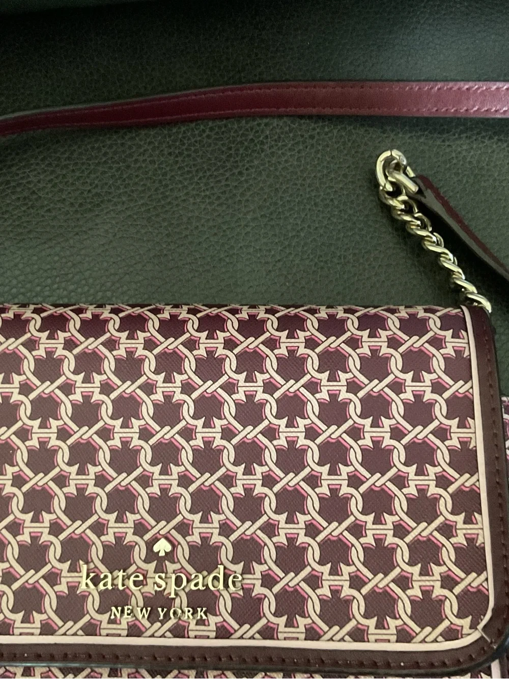 kate spade Burgundy Patterned Crossbody with Chain and Leather Strap